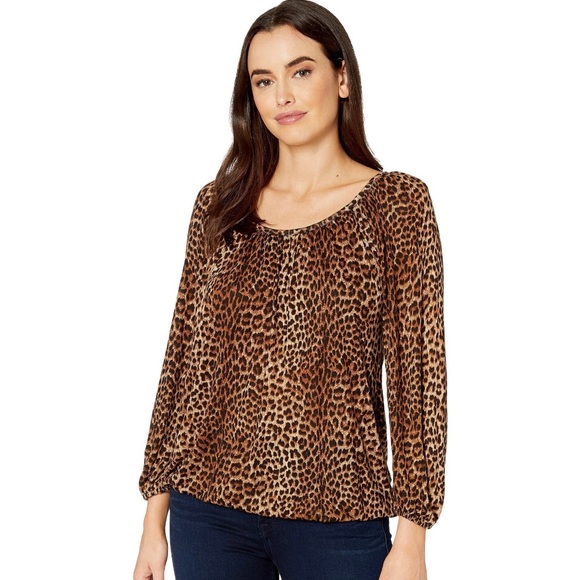 MICHAEL Michael Kors Tops - NWT Michael Kors Leopard Print Peasant Top Blouse
